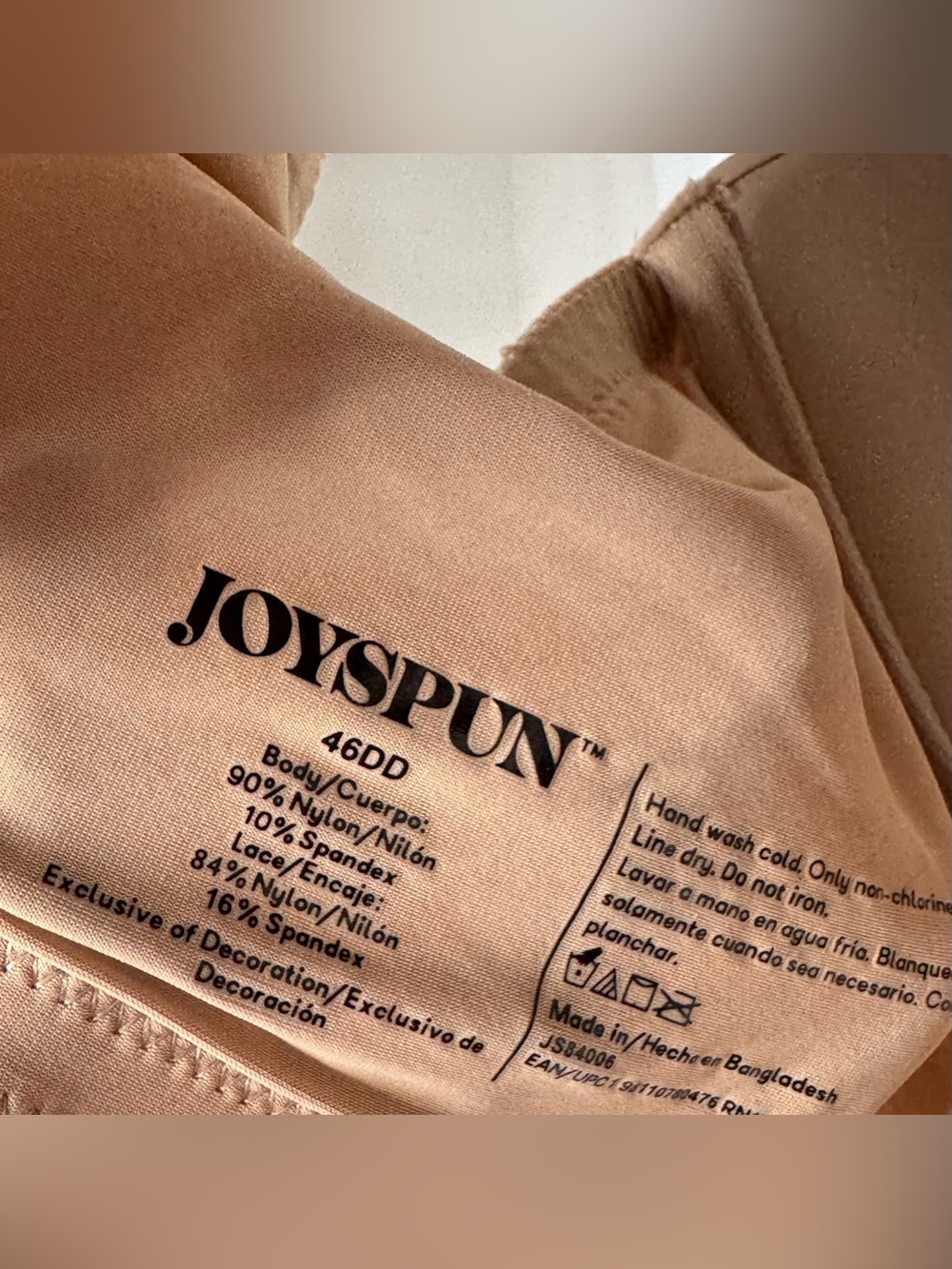 Joyspun Seamless Nude T-Shirt Bra with Lace Trim stretch 4 hooks size 46DD - Picture 5 of 5